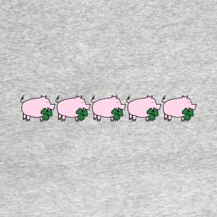 Five Pink Pig Holding Shamrock for St Patricks Day T-Shirt